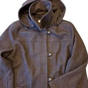 Womens Dark Gray Wool Blend Winter Coat Hood Size XL Nautical Full Zip Outerwear